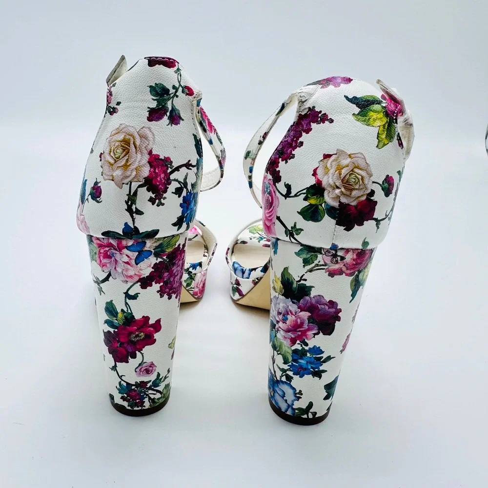 Davids Bridal Flora Floral Platform Block‎ Heels Ankle Strap 8.5M Wedding Fairy